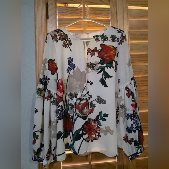 Express Tops - Express White Floral Bell-Sleeve Blouse